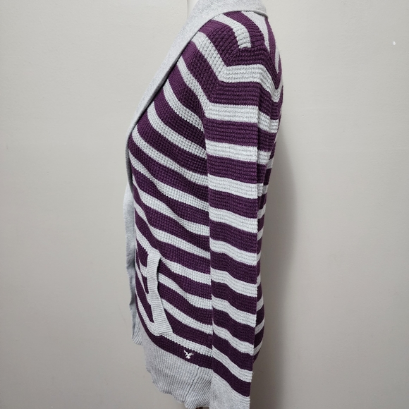 American Eagle plum gray waffle thermal cardigan size large - Picture 4 of 7